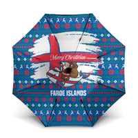 Faroe Islands Christmas Umbrella with Santa Riding Whale Faroe Flag and Blue Nordic Winter Pattern Design - Wonder Print Shop