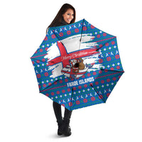 Faroe Islands Christmas Umbrella with Santa Riding Whale Faroe Flag and Blue Nordic Winter Pattern Design - Wonder Print Shop