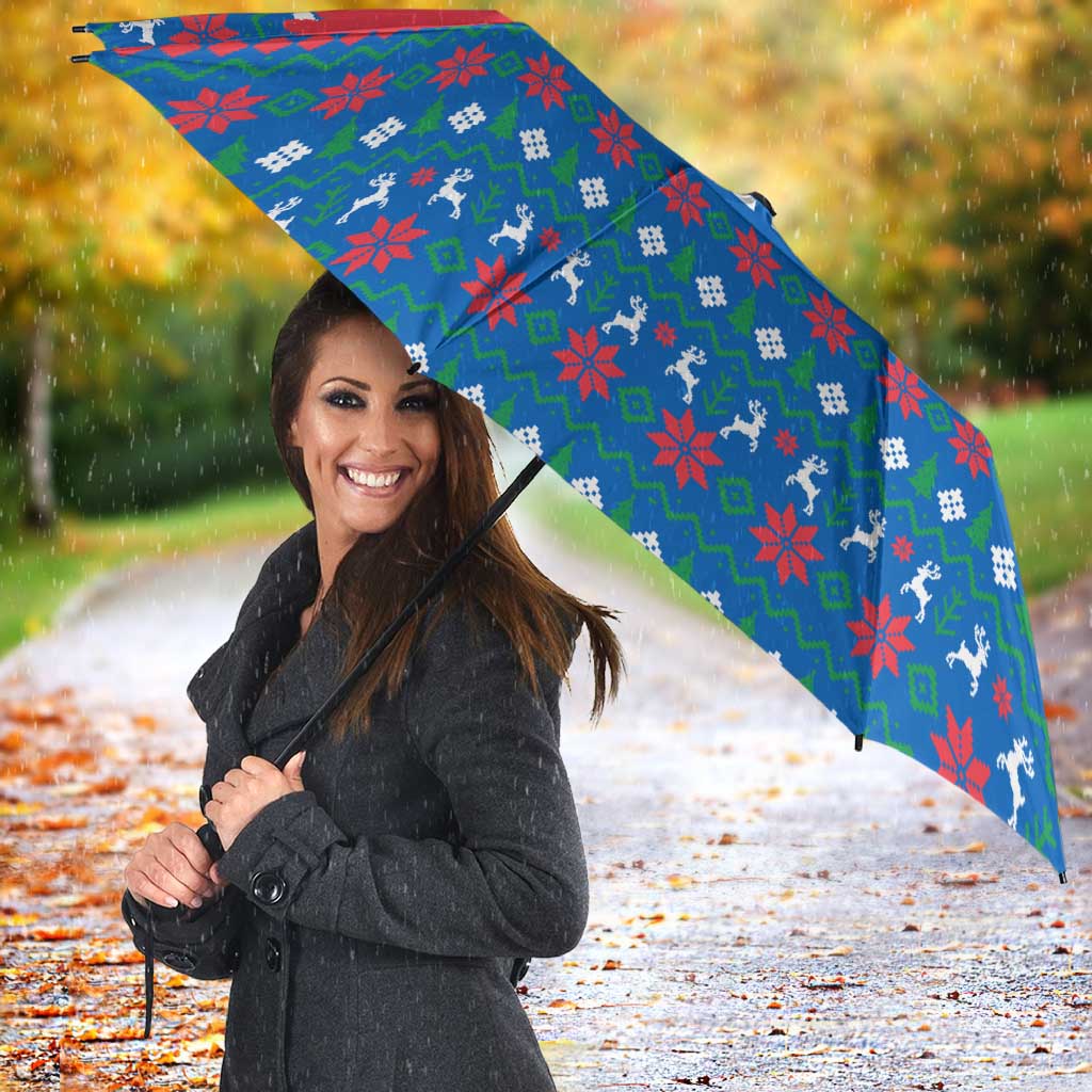 Faroe Islands Christmas Umbrella with Santa Riding Whale Faroe Flag and Blue Nordic Winter Pattern Design - Wonder Print Shop