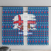 Faroe Islands Christmas Window Curtain with Santa Riding Whale Faroe Flag and Blue Nordic Winter Pattern Design - Wonder Print Shop