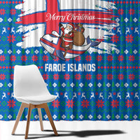Faroe Islands Christmas Window Curtain with Santa Riding Whale Faroe Flag and Blue Nordic Winter Pattern Design - Wonder Print Shop
