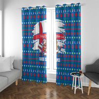 Faroe Islands Christmas Window Curtain with Santa Riding Whale Faroe Flag and Blue Nordic Winter Pattern Design - Wonder Print Shop