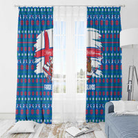 Faroe Islands Christmas Window Curtain with Santa Riding Whale Faroe Flag and Blue Nordic Winter Pattern Design - Wonder Print Shop