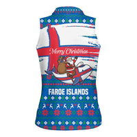 Faroe Islands Christmas Women Sleeveless Polo Shirt with Santa Riding Whale Faroe Flag and Blue Nordic Winter Pattern Design - Wonder Print Shop