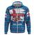 Faroe Islands Christmas Zip Hoodie with Santa Riding Whale Faroe Flag and Blue Nordic Winter Pattern Design - Wonder Print Shop