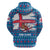 Faroe Islands Christmas Zip Hoodie with Santa Riding Whale Faroe Flag and Blue Nordic Winter Pattern Design - Wonder Print Shop