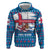 Faroe Islands Christmas Zip Hoodie with Santa Riding Whale Faroe Flag and Blue Nordic Winter Pattern Design - Wonder Print Shop
