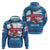 Faroe Islands Christmas Zip Hoodie with Santa Riding Whale Faroe Flag and Blue Nordic Winter Pattern Design - Wonder Print Shop