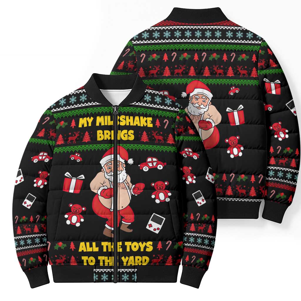 My Milkshake Bring Christmas Design Bomber Puffer Jacket Xmas Holiday Patterns - Wonder Print Shop
