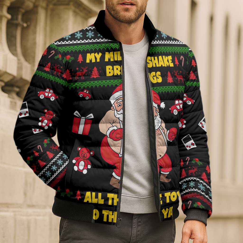 My Milkshake Bring Christmas Design Bomber Puffer Jacket Xmas Holiday Patterns - Wonder Print Shop