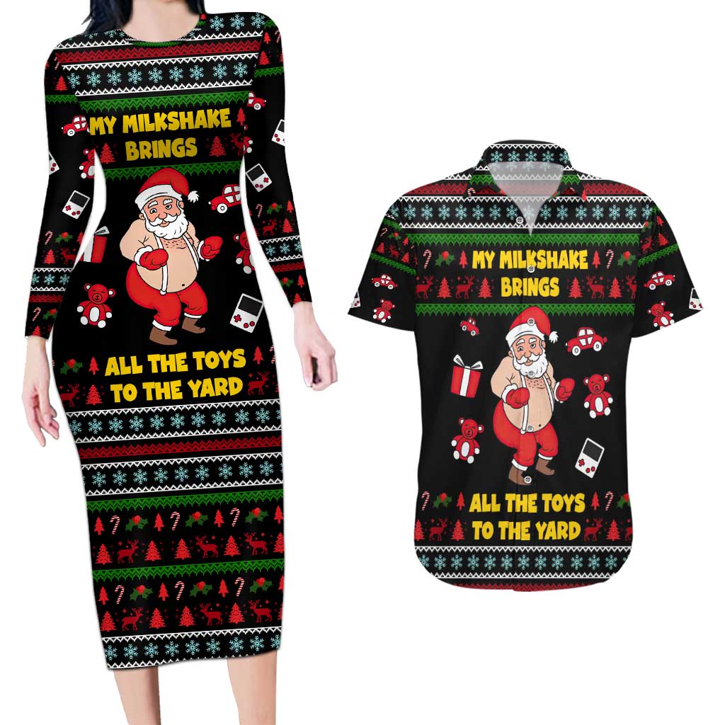 My Milkshake Bring Christmas Design Couples Matching Long Sleeve Bodycon Dress and Hawaiian Shirt Xmas Holiday Patterns - Wonder Print Shop
