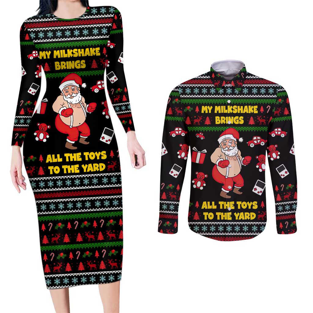 My Milkshake Bring Christmas Design Couples Matching Long Sleeve Bodycon Dress and Long Sleeve Button Shirt Xmas Holiday Patterns - Wonder Print Shop