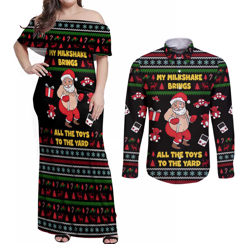 My Milkshake Bring Christmas Design Couples Matching Off Shoulder Maxi Dress and Long Sleeve Button Shirt Xmas Holiday Patterns - Wonder Print Shop