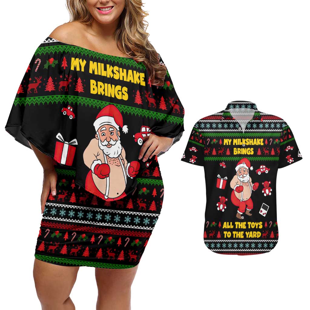 My Milkshake Bring Christmas Design Couples Matching Off Shoulder Short Dress and Hawaiian Shirt Xmas Holiday Patterns - Wonder Print Shop
