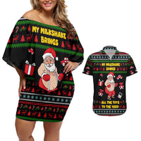 My Milkshake Bring Christmas Design Couples Matching Off Shoulder Short Dress and Hawaiian Shirt Xmas Holiday Patterns - Wonder Print Shop