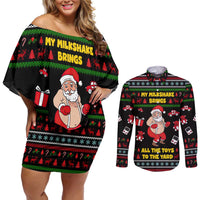 My Milkshake Bring Christmas Design Couples Matching Off Shoulder Short Dress and Long Sleeve Button Shirt Xmas Holiday Patterns - Wonder Print Shop