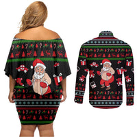 My Milkshake Bring Christmas Design Couples Matching Off Shoulder Short Dress and Long Sleeve Button Shirt Xmas Holiday Patterns - Wonder Print Shop