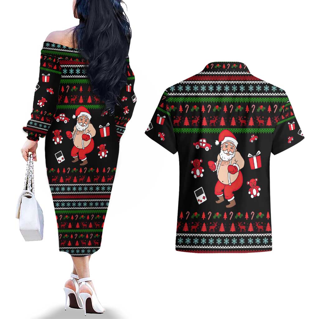 My Milkshake Bring Christmas Design Couples Matching Off The Shoulder Long Sleeve Dress and Hawaiian Shirt Xmas Holiday Patterns - Wonder Print Shop