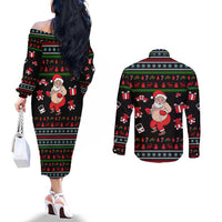 My Milkshake Bring Christmas Design Couples Matching Off The Shoulder Long Sleeve Dress and Long Sleeve Button Shirt Xmas Holiday Patterns - Wonder Print Shop