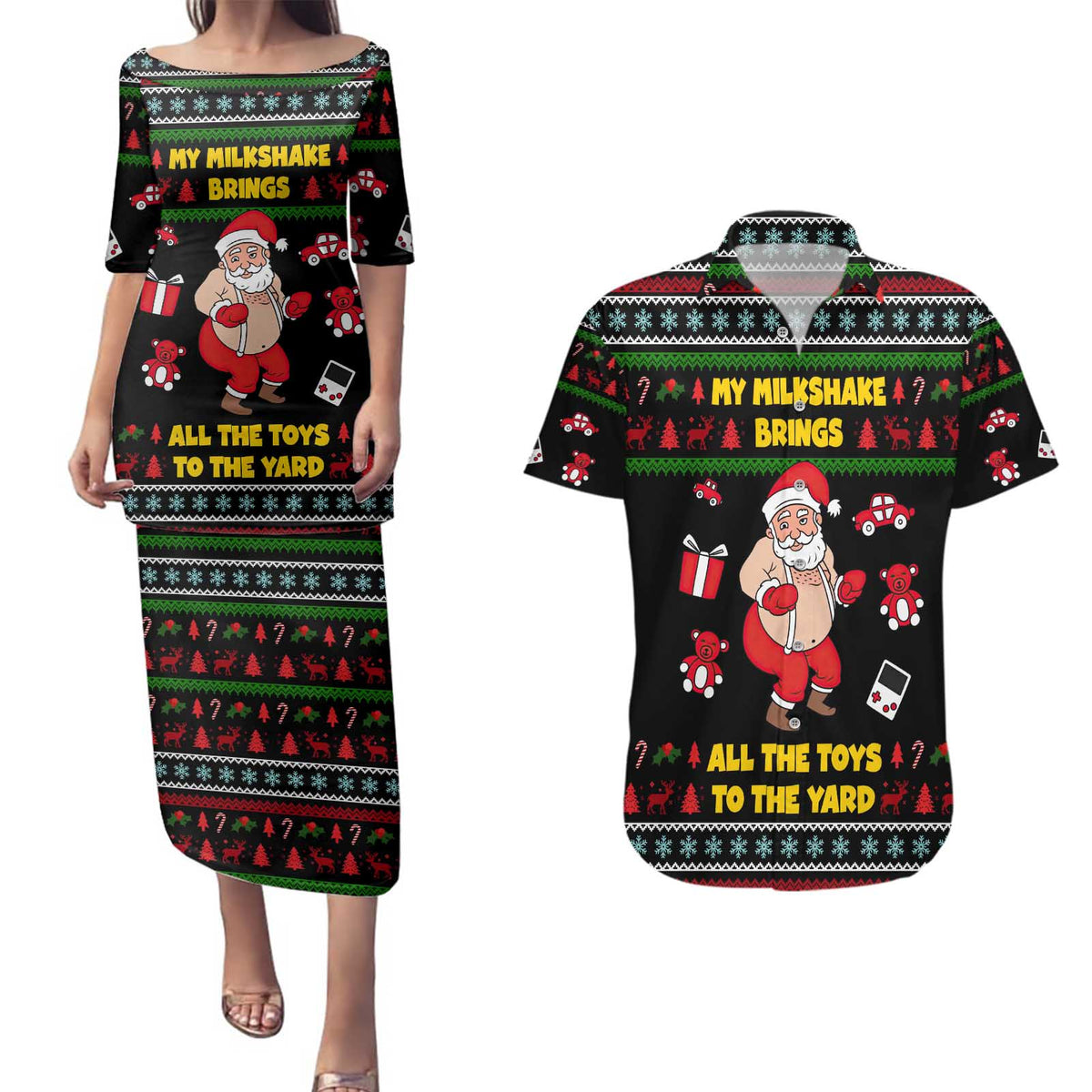 My Milkshake Bring Christmas Design Couples Matching Puletasi and Hawaiian Shirt Xmas Holiday Patterns - Wonder Print Shop