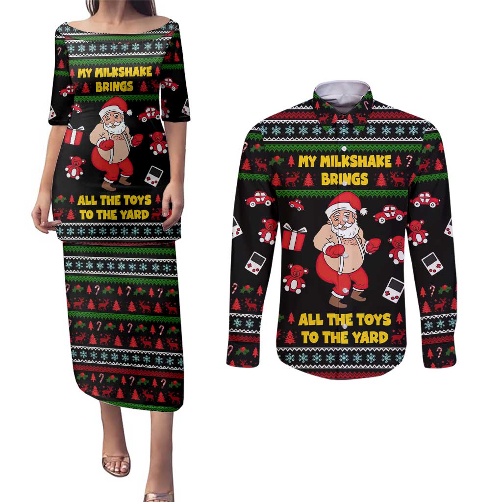 My Milkshake Bring Christmas Design Couples Matching Puletasi and Long Sleeve Button Shirt Xmas Holiday Patterns - Wonder Print Shop