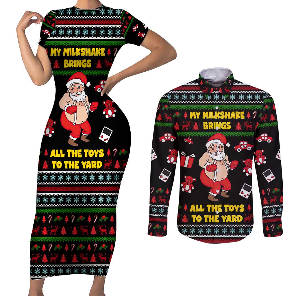 My Milkshake Bring Christmas Design Couples Matching Short Sleeve Bodycon Dress and Long Sleeve Button Shirt Xmas Holiday Patterns - Wonder Print Shop