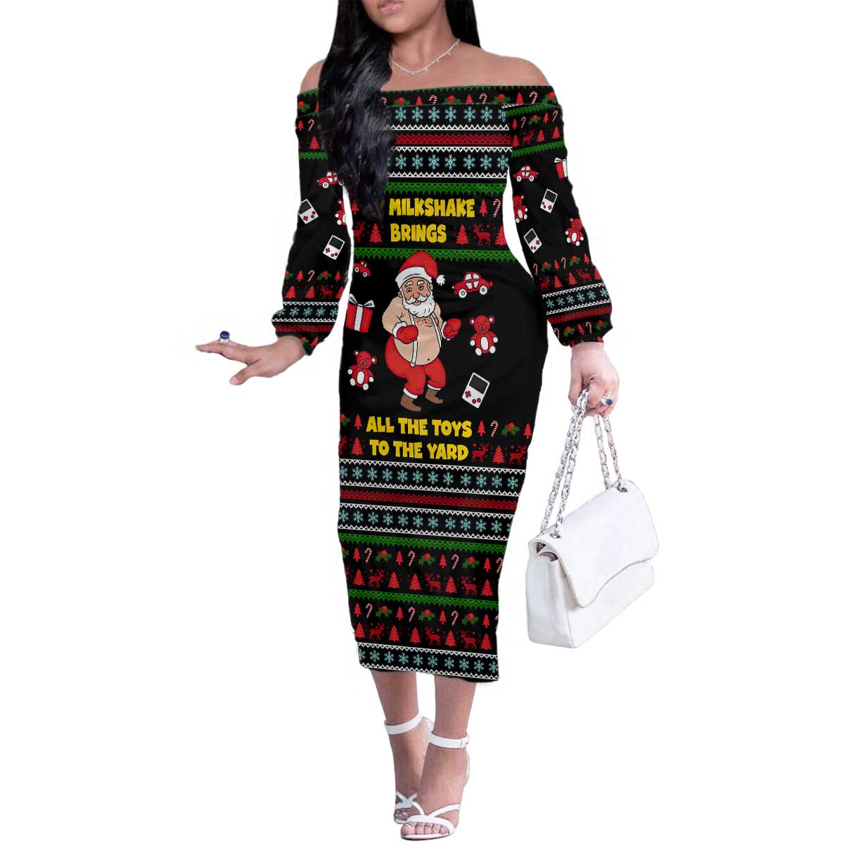 My Milkshake Bring Christmas Design Family Matching Off The Shoulder Long Sleeve Dress and Hawaiian Shirt Xmas Holiday Patterns - Wonder Print Shop