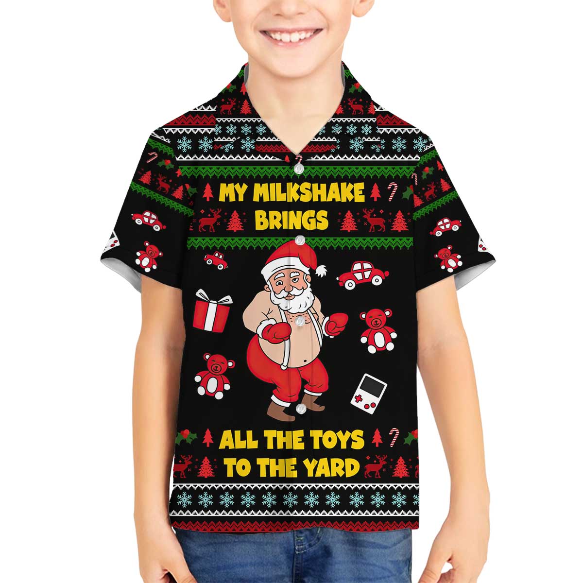 My Milkshake Bring Christmas Design Family Matching Off The Shoulder Long Sleeve Dress and Hawaiian Shirt Xmas Holiday Patterns - Wonder Print Shop