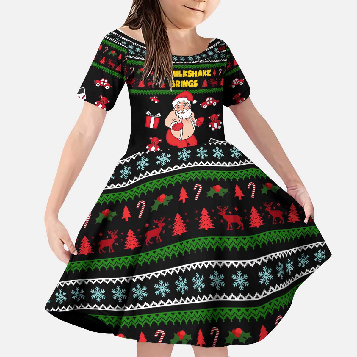 My Milkshake Bring Christmas Design Kid Short Sleeve Dress Xmas Holiday Patterns - Wonder Print Shop
