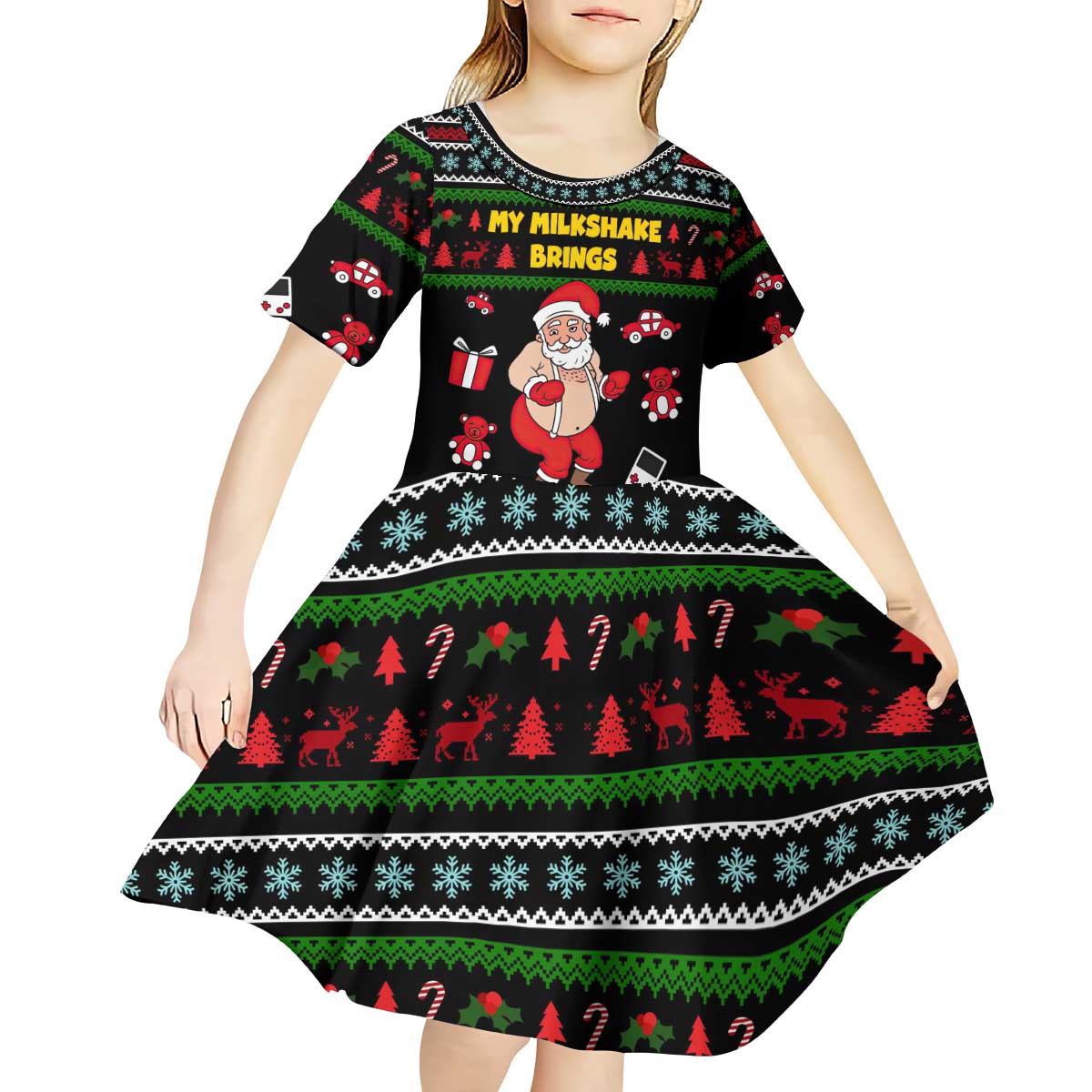 My Milkshake Bring Christmas Design Kid Short Sleeve Dress Xmas Holiday Patterns - Wonder Print Shop