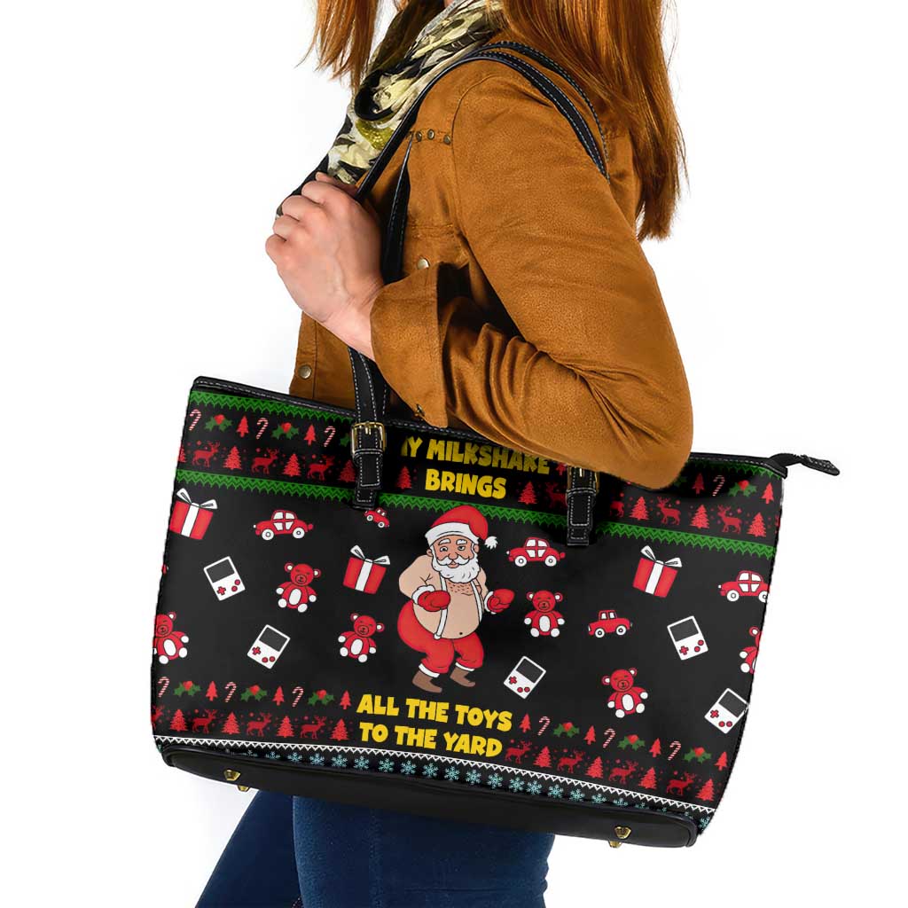 My Milkshake Bring Christmas Design Leather Tote Bag Xmas Holiday Patterns - Wonder Print Shop