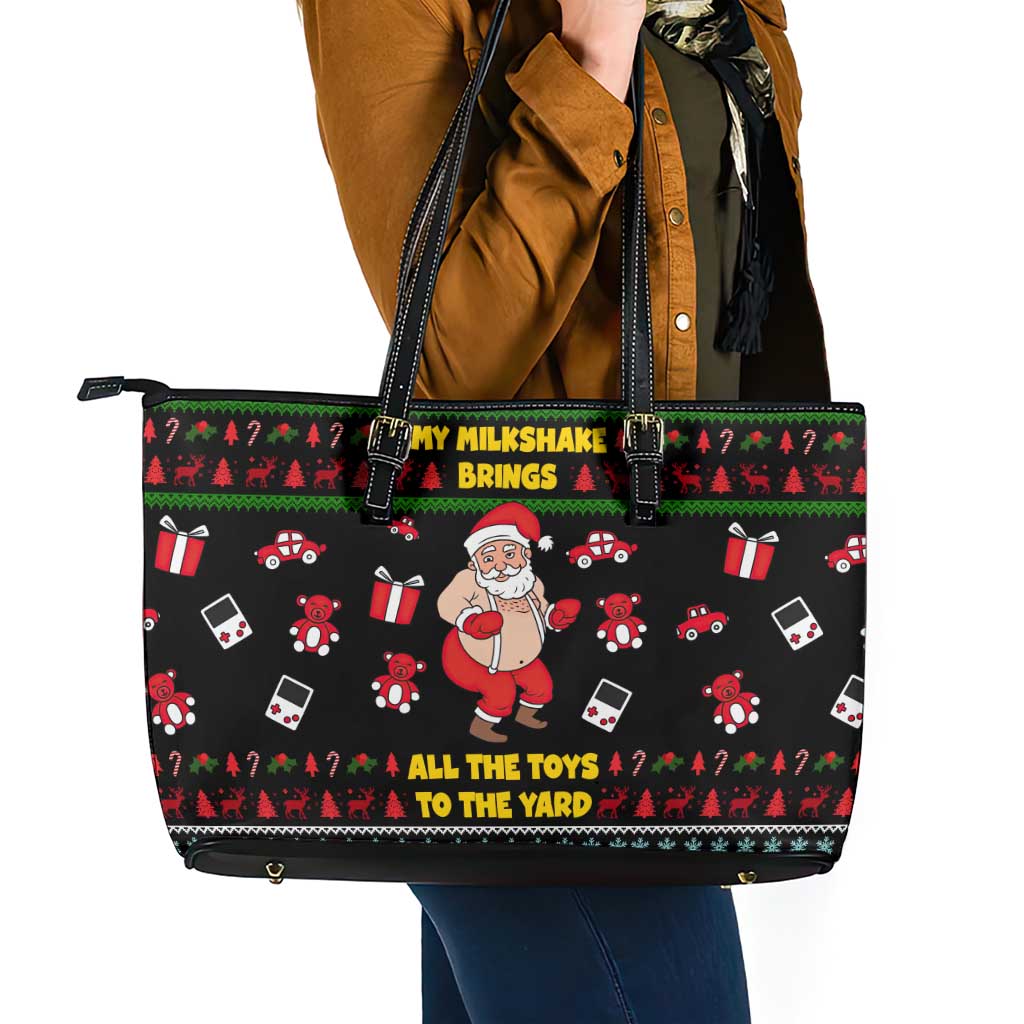 My Milkshake Bring Christmas Design Leather Tote Bag Xmas Holiday Patterns - Wonder Print Shop