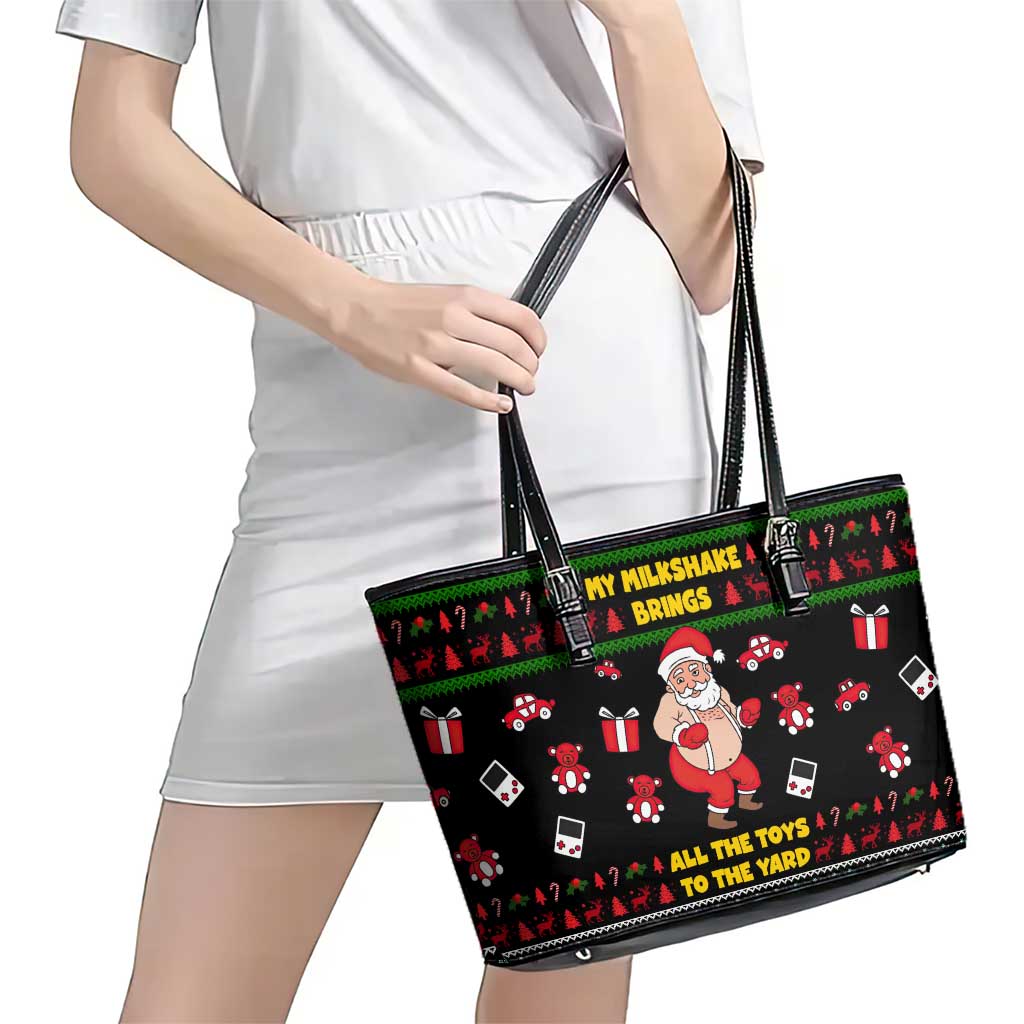 My Milkshake Bring Christmas Design Leather Tote Bag Xmas Holiday Patterns - Wonder Print Shop