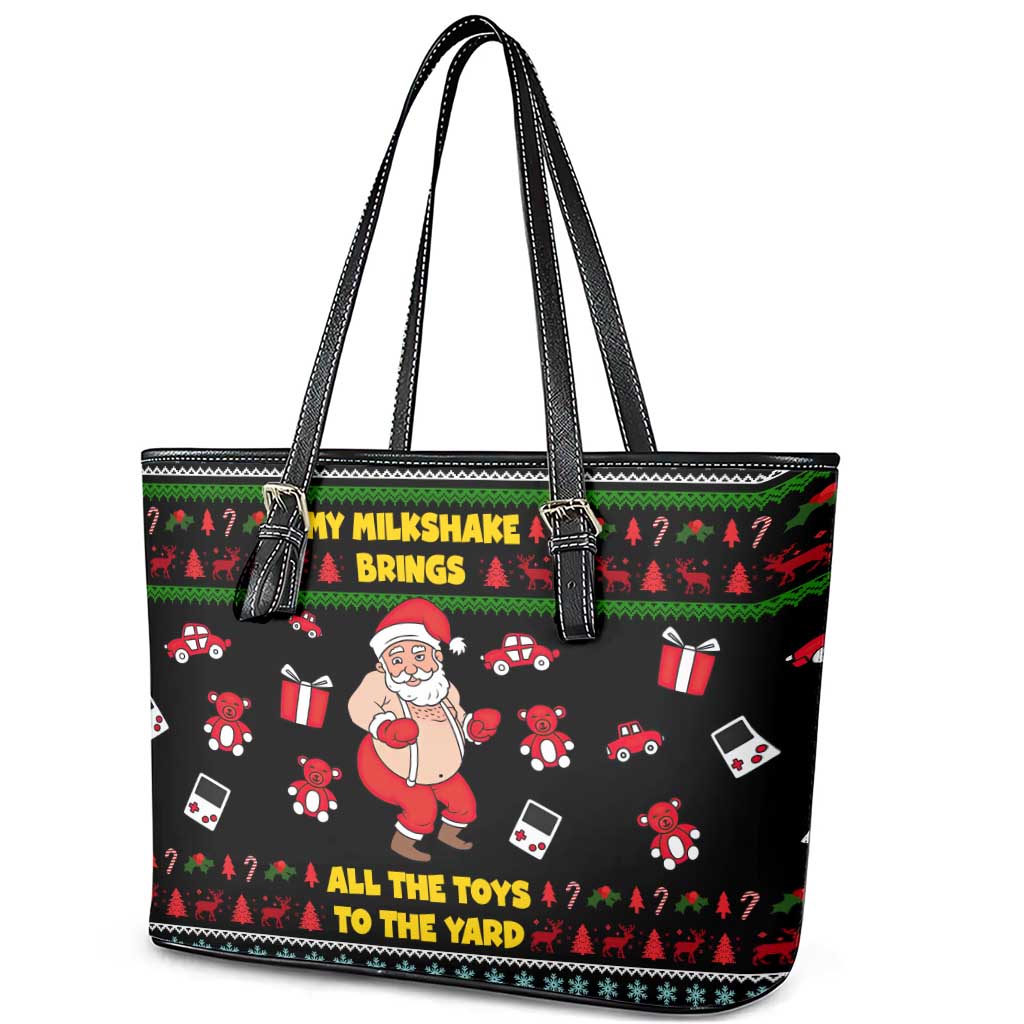 My Milkshake Bring Christmas Design Leather Tote Bag Xmas Holiday Patterns - Wonder Print Shop