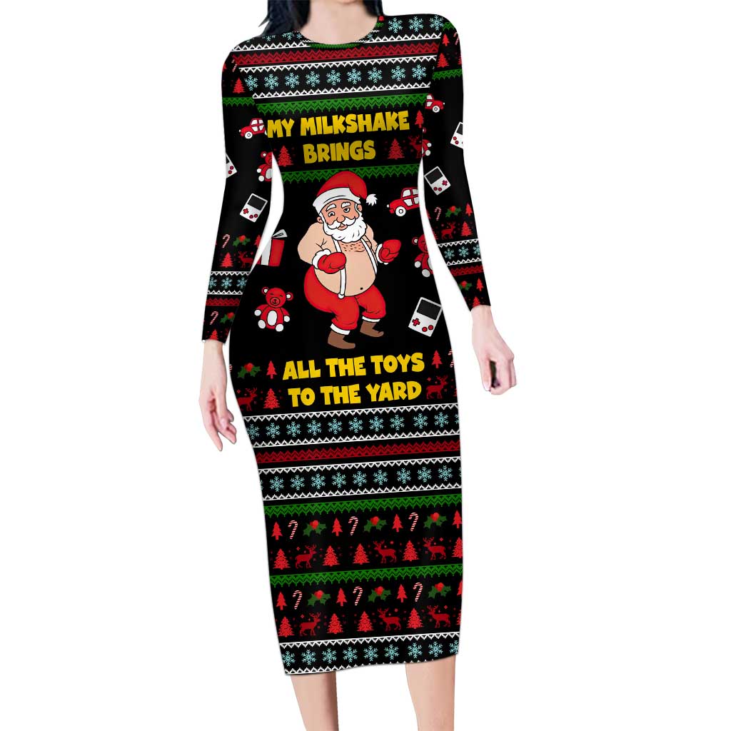 My Milkshake Bring Christmas Design Long Sleeve Bodycon Dress Xmas Holiday Patterns - Wonder Print Shop