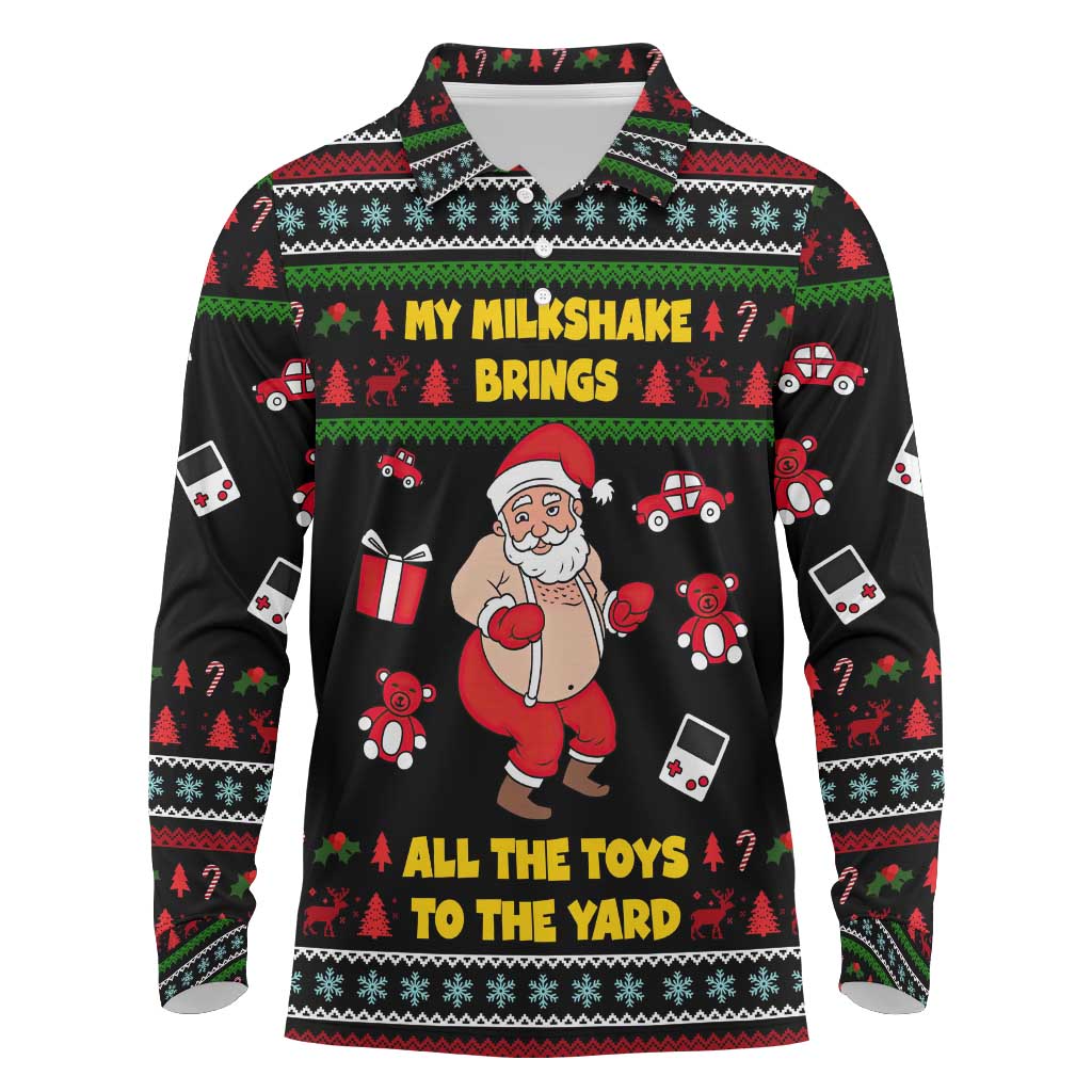 My Milkshake Bring Christmas Design Long Sleeve Polo Shirt Xmas Holiday Patterns - Wonder Print Shop