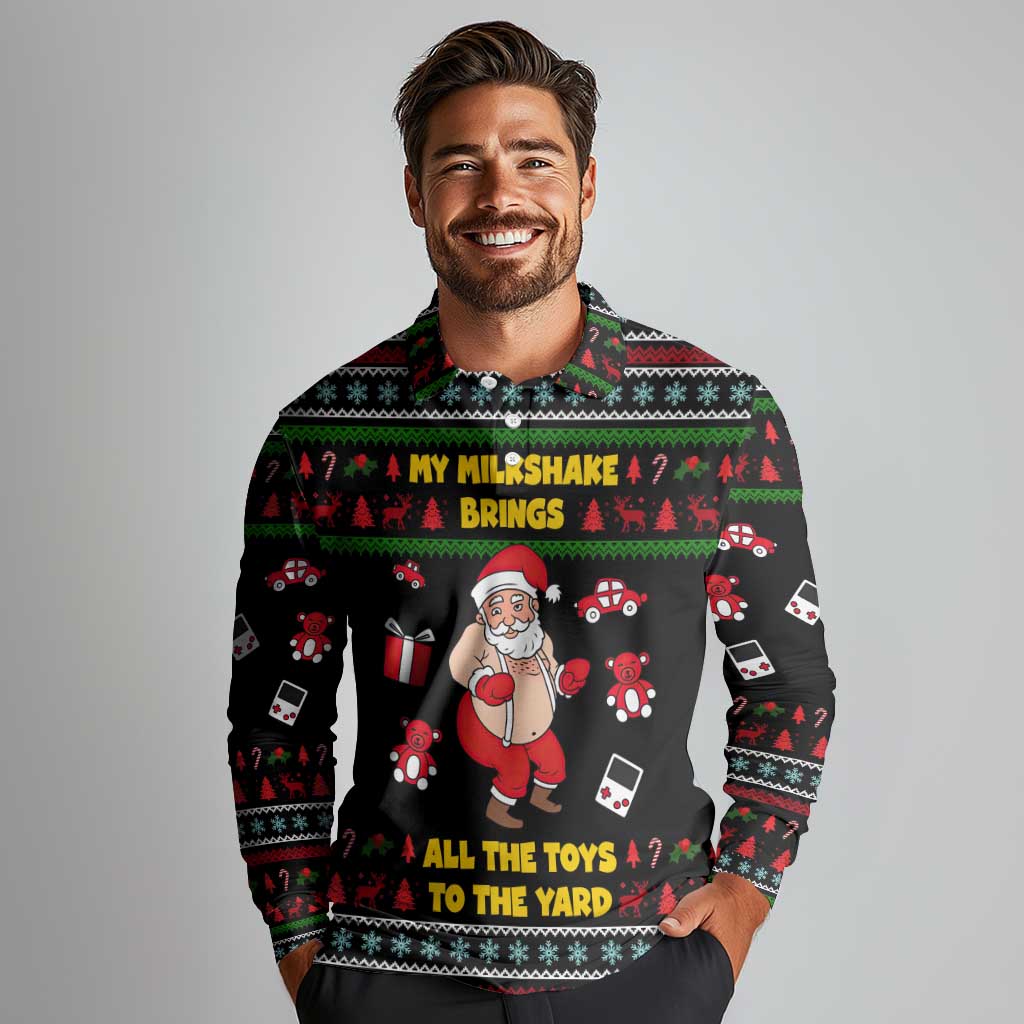 My Milkshake Bring Christmas Design Long Sleeve Polo Shirt Xmas Holiday Patterns - Wonder Print Shop