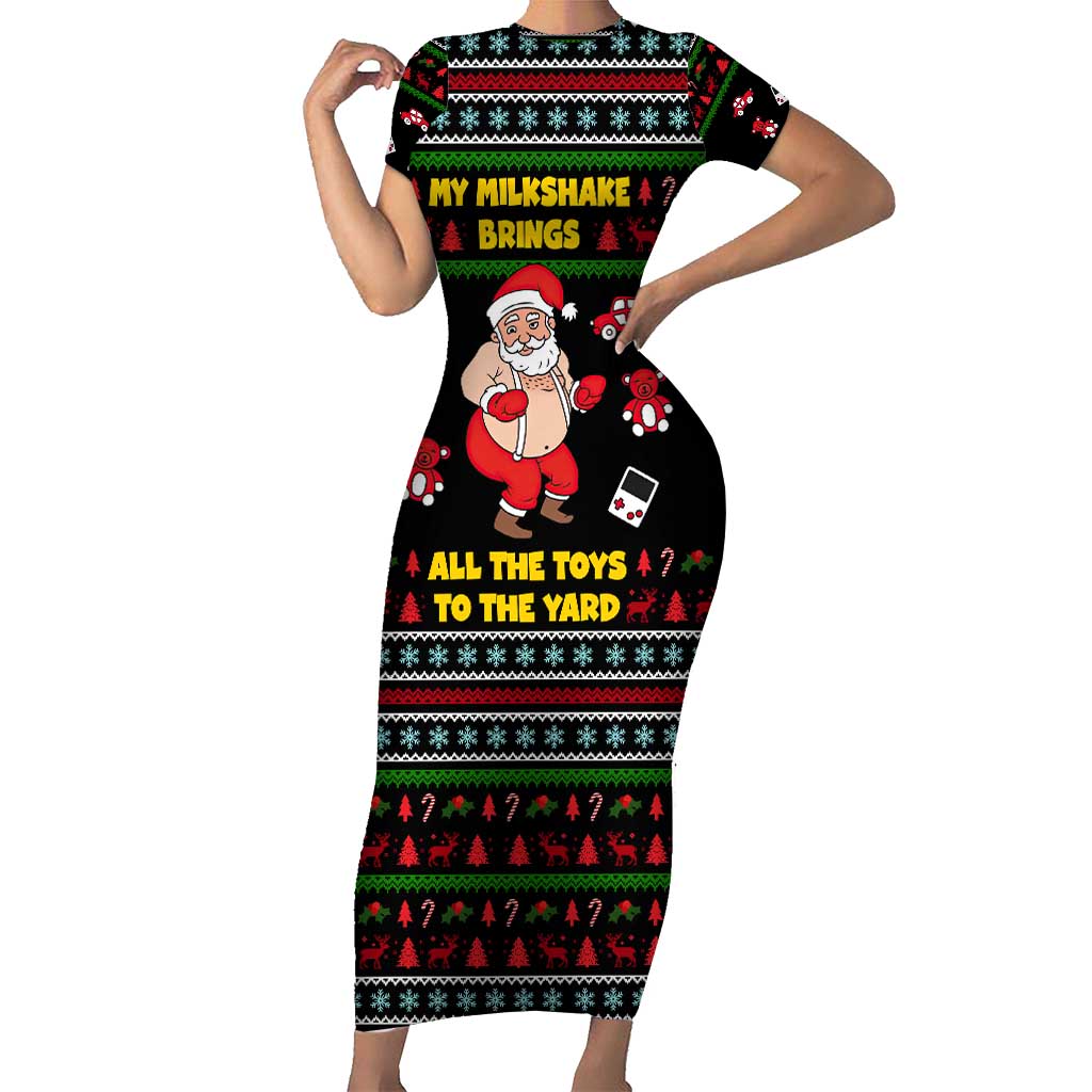 My Milkshake Bring Christmas Design Short Sleeve Bodycon Dress Xmas Holiday Patterns - Wonder Print Shop