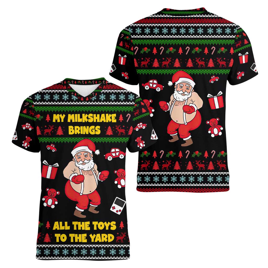 My Milkshake Bring Christmas Design Women V-Neck T-Shirt Xmas Holiday Patterns - Wonder Print Shop