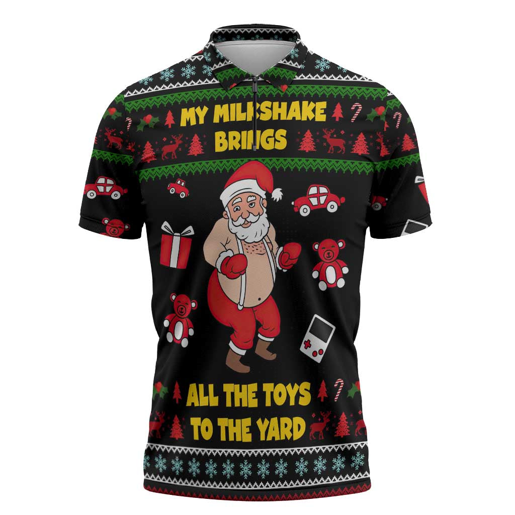 My Milkshake Bring Christmas Design Zipper Polo Shirt Xmas Holiday Patterns - Wonder Print Shop