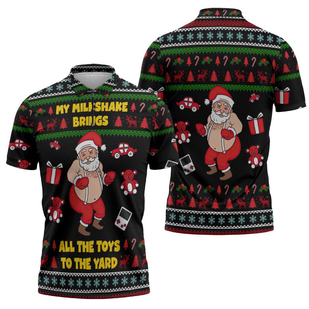 My Milkshake Bring Christmas Design Zipper Polo Shirt Xmas Holiday Patterns - Wonder Print Shop