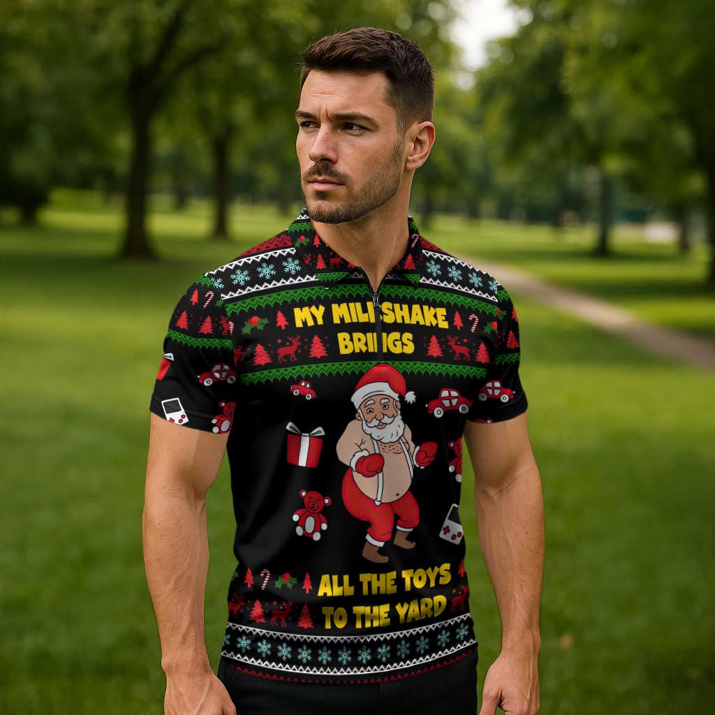 My Milkshake Bring Christmas Design Zipper Polo Shirt Xmas Holiday Patterns - Wonder Print Shop