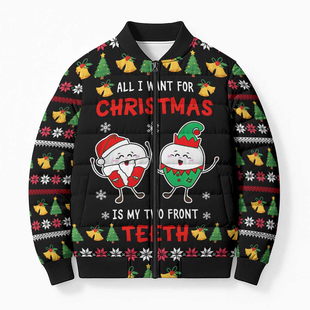 My Two Front Teeth Christmas Design Bomber Puffer Jacket Xmas Holiday Patterns - Wonder Print Shop