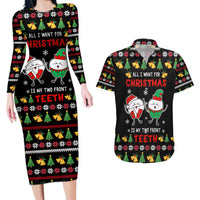 My Two Front Teeth Christmas Design Couples Matching Long Sleeve Bodycon Dress and Hawaiian Shirt Xmas Holiday Patterns - Wonder Print Shop