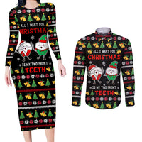 My Two Front Teeth Christmas Design Couples Matching Long Sleeve Bodycon Dress and Long Sleeve Button Shirt Xmas Holiday Patterns - Wonder Print Shop