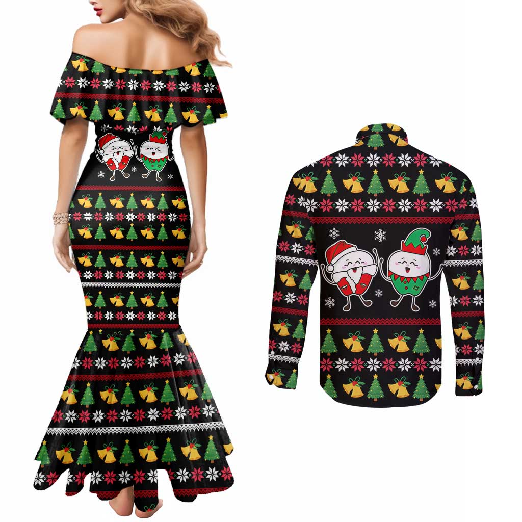 My Two Front Teeth Christmas Design Couples Matching Mermaid Dress and Long Sleeve Button Shirt Xmas Holiday Patterns - Wonder Print Shop