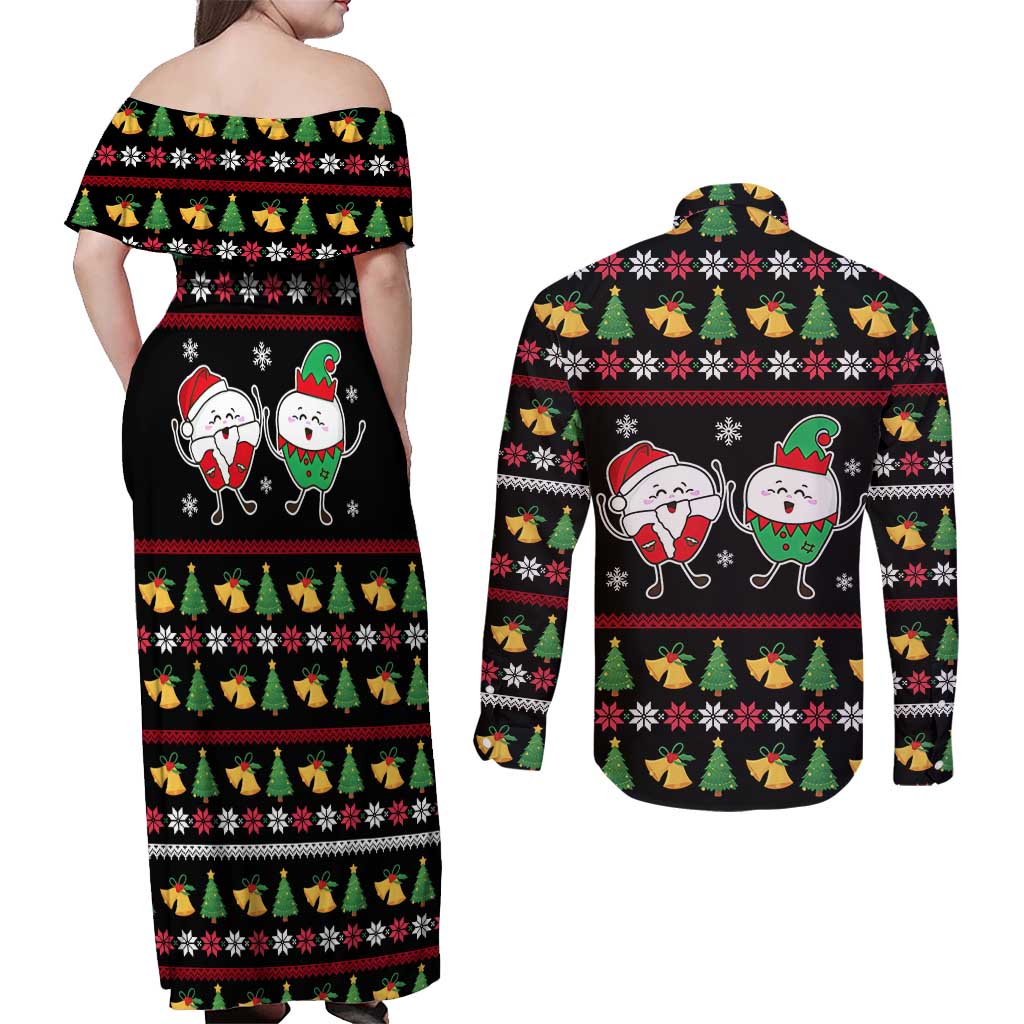 My Two Front Teeth Christmas Design Couples Matching Off Shoulder Maxi Dress and Long Sleeve Button Shirt Xmas Holiday Patterns - Wonder Print Shop
