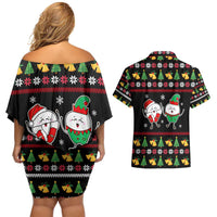My Two Front Teeth Christmas Design Couples Matching Off Shoulder Short Dress and Hawaiian Shirt Xmas Holiday Patterns - Wonder Print Shop