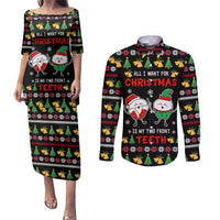 My Two Front Teeth Christmas Design Couples Matching Puletasi and Long Sleeve Button Shirt Xmas Holiday Patterns - Wonder Print Shop
