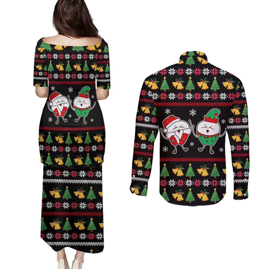 My Two Front Teeth Christmas Design Couples Matching Puletasi and Long Sleeve Button Shirt Xmas Holiday Patterns - Wonder Print Shop